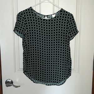 H&M Dark Green/Navy Blue Keyhole Back Work Short Sleeve Size 4